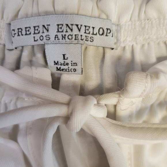 Green Envelope Los Angeles Cream Modal Blend Puff Sleeve Peasant Blouse Large - Picture 2 of 7